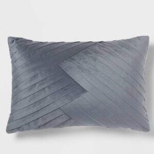 Threshold Luxe Oblong Velvet Pleated Decorative Pillow Slate Blue 14" x 20"‎ NWT